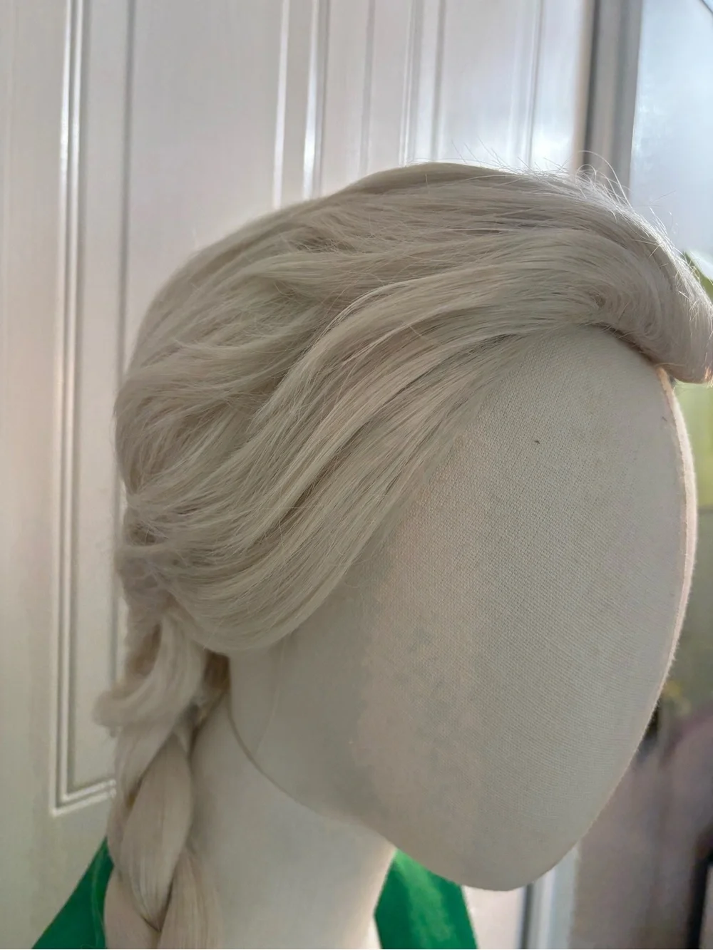 Women Blonde Braided Ponytail Wig Ice Princess Frozen Cosplay Costume Halloween